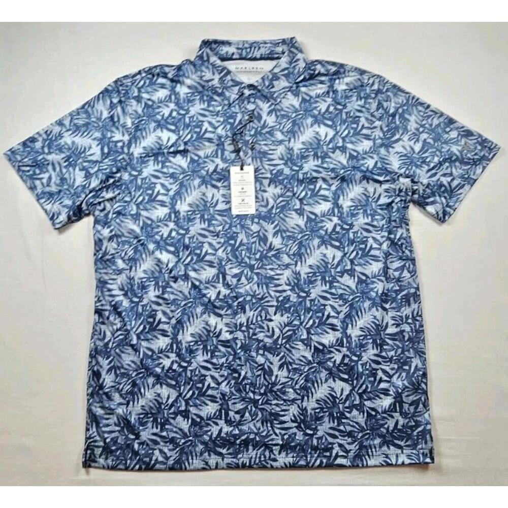 Maelrag Golf Blue Polo Shirts Short Sleeve -Leaf print XL‎
